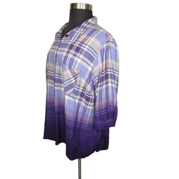 Catherines Purple Plaid Button Up Collared Shirt Plus Size 3X PETITE - Picture 2 of 8